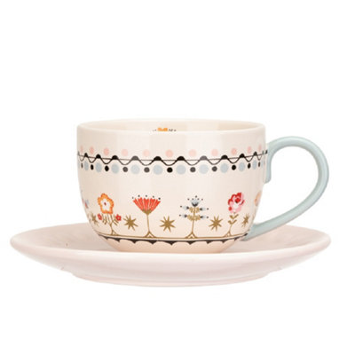 Tea Cup And Saucer: 1 X 230Ml Cath Kidston Painted Table Teacup & Saucer SetCeramic from B&Q