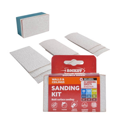 Rocket Sanding Sponge Block Kit With 10 Assorted Sandpaper SheetsCoarseMedium & Fine Grades from B&Q