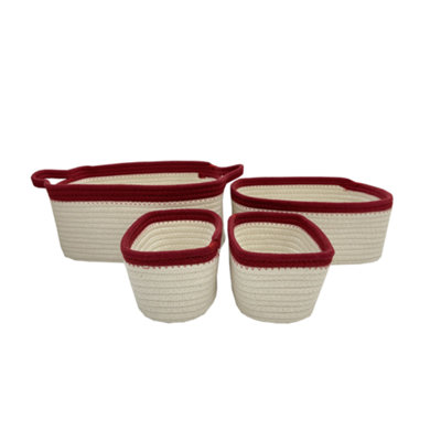 Flexi Storage Living Red Trim White Polyester Nestable Storage Basket (H)14Cm (W)32Cm (D)22CmSet Of 4 from B&Q