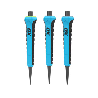 B&Q -  Pro 3 Piece Hardened Steel Nail Punch Set Cyan