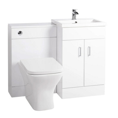 Nes Home Nanuya 1000mm Floor Standing White VanityBasin & Btw Rimless Toilet from B&Q