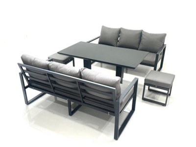 Fimous 8 Seater Aluminium Outdoor Garden Furniture Set With Adjustable Rising Lifting Dining Table 3 Seater Sofa Dark Grey from B&Q