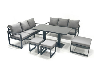 Fimous 9 Seater Aluminium Outdoor Garden Furniture Set With Adjustable Rising Lifting Dining Table 3 Seater Sofa 3 Footstools from B&Q