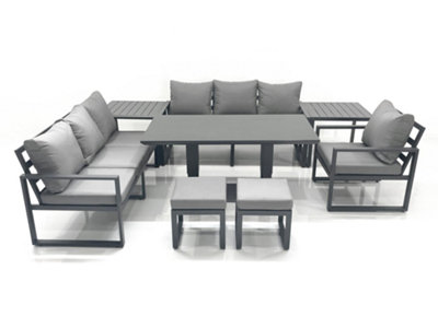 B&Q -  Outdoor Garden Furniture Set Aluminium Lounge Sofa Adjustable Rising Lifting Dining Table Sets With 2 Small Footstools