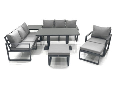 Fimous Outdoor Garden Furniture Set Aluminium Lounge Sofa Adjustable Rising Lifting Dining Table Sets With 2 Footstools Side Table