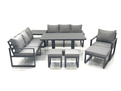 Fimous Outdoor Garden Furniture Set Aluminium Lounge Sofa Adjustable Rising Lifting Dining Table Sets With 3 Footstools Side Table from B&Q
