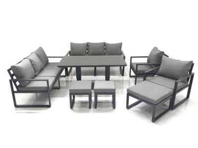 Fimous Garden Sofa Set Aluminium Furniture Rising Dining Tabe Set With 2 Chair 3 Footstools Dark Grey from B&Q