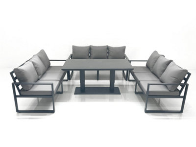 Fimous 9 Seater Garden Sofa Set Aluminium Furniture Rising Dining Tabe Set Dark/Grey