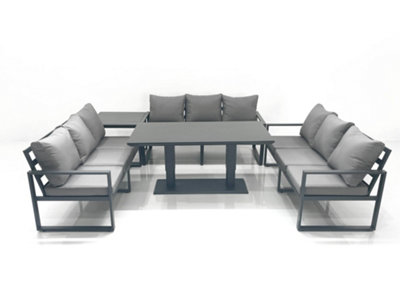 B&Q -  9 Seater Garden Sofa Set Aluminium Furniture Rising Dining Tabe Set With Side Table Dark Grey