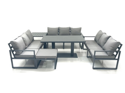 Fimous 10 Seater Garden Sofa Set Aluminium Furniture Rising Dining Tabe Set With Side Table Big Footstool Dark Grey from B&Q