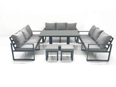 Fimous 11 Seater Garden Sofa Set Aluminium Furniture Rising Dining Tabe Set Wth 2 Small Footstools Dark Grey from B&Q