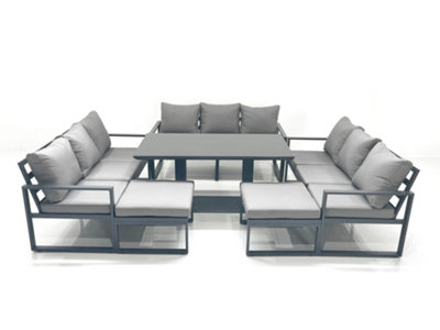 Fimous 11 Seater Garden Sofa Set Aluminium Furniture Rising Dining Tabe Set Wth 2 Big Footstools Dark Grey from B&Q