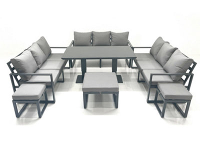 Fimous 12 Seater Garden Sofa Set Aluminium Furniture Rising Dining Tabe Set Wth 3 Footstools Dark Grey from B&Q