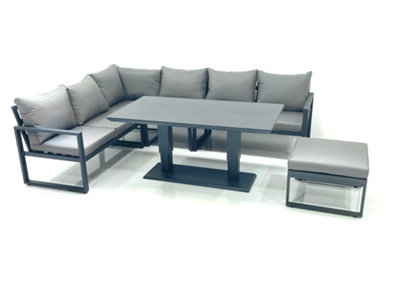 Fimous Aluminum Outdoor Garden Furniture Set Corner Sofa Big Footstool Adjustable Rising Lifting Dining Table Sets Dark Grey from B&Q
