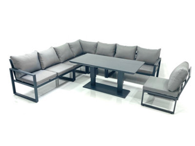Fimous 8 Seater Outdoor Aluminum Garden Furniture Set Corner Sofa Rising Lifting Dining Table Sets Dark/Grey
