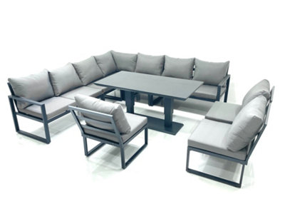 Fimous 10 Seater Outdoor Aluminum Garden Furniture Set Corner Sofa Rising Lifting Dining Table Sets Dark/Grey