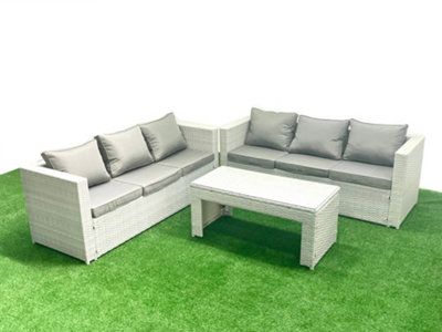 Fimous Light/Grey 6 Seater Garden Outdoor Rattan Furniture Set Rattan Garden Sofa Oblong Coffee Table