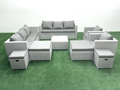 Fimous Garden Outdoor Furniture Set 12 Seater Rattan Sofa Set 4 Stools Light/Grey