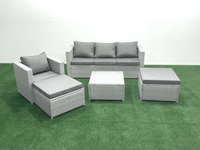 Fimous Garden Outdoor Furniture Set 6 Seater Rattan Sofa Set 2 Big Stools Armchair Light/Grey
