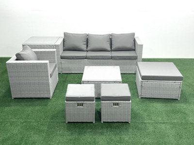 Fimous Garden Outdoor Furniture Set 7 Seater Rattan Sofa Set 3 Stools Armchair Side Table Light/Grey