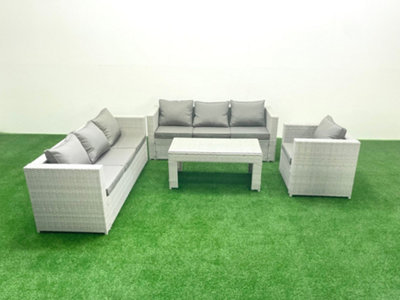 Fimous Wicker Pe Rattan Sofa Garden Furniture Set Oblong Coffee Table Armchair Light/Grey