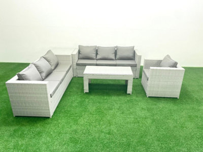 Fimous Light/Grey Wicker Pe Rattan Sofa Garden Furniture Set Oblong Coffee Table Armchair Side Table