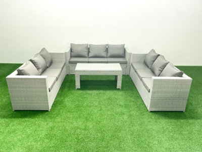 Fimous Rattan Garden Outdoor Furniture Set 9 Seater Garden Sofa Oblong Coffee Table Set Light/Grey
