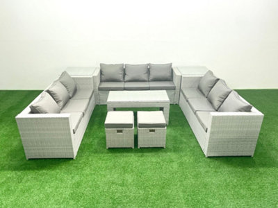B&Q -  Rattan Garden Outdoor Furniture Set 11 Seater Garden Sofa Oblong Coffee Table Set 2 Small Stool 2 Side Tables