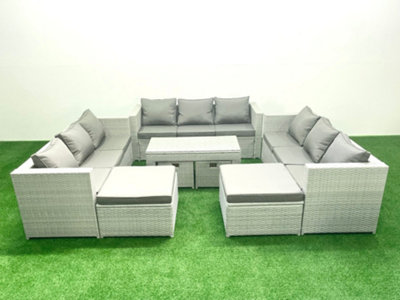 Fimous Outdoor Rattan Garden Furniture Set Cushions Luxury 10 Seater Coffee Table For Conservatory,Patio Grey