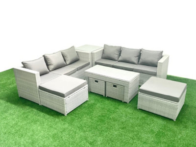 Fimous Outdoor Rattan Garden Furniture Set Cushions Luxury 10 Seater Coffee Table And Side Table For Conservatory,Patio Grey