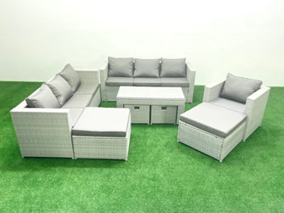 Fimous Outdoor Rattan Garden Furniture Set Cushions Luxury 11 Seater Chair And Coffee Table For Conservatory,Patio Grey