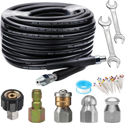 50Ft 5800Psi Sewer Jetter Kit1/4" NptRotating NozzleFits Pressure Washers from B&Q