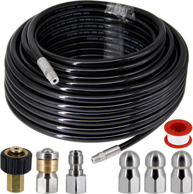 100Ft 4000Psi Sewer Jetter Kit1/4" NptRotating NozzleDrain Cleaning Hose from B&Q