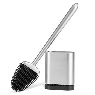 - Flexible Silicone Toilet Brush & HolderDeep Cleaning BristlesCompact Ventilated Base (1 PackSilver)