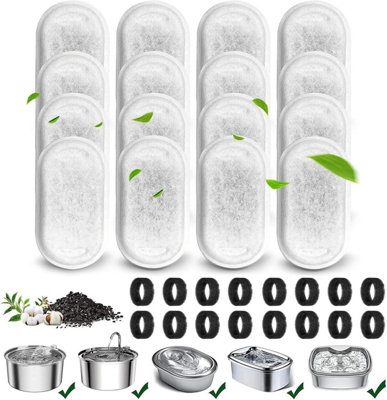 32-Pack Cat Fountain Filters16 Carbon Filters + 16 Sponge Pre-FiltersFits 3.2L & 2L Stainless Steel Pet Water Fountains from B&Q