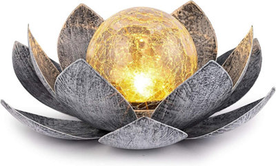  - Solar Crackle Globe Lotus LightsWaterproof Led Garden Decor For PatioLawnWalkwayTabletop & Ground
