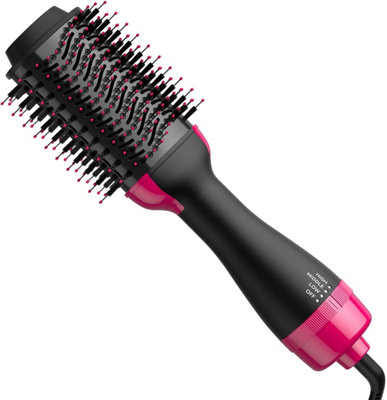 B&Q 4-In-1 Hot Air Brush: Hair Dryer, Styler, Volumizer For Drying, Straightening & Curling - Pink