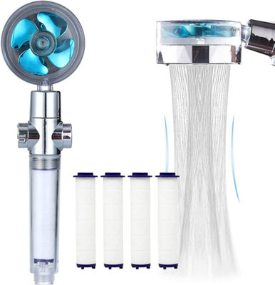 High Pressure Handheld Showerhead With Filters Vortex Hydro Jet Turbo Propeller 360 Degrees Rotating Easy Install(I-Blue) from B&Q