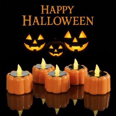 B&Q 6-Pack Solar Pumpkin Lights, Flameless Flickering Led Candles For Outdoor Lanterns, Garden, Camping & Home Decor, Waterproof