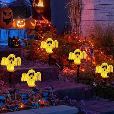 4-Pack Solar Ghost Stake LightsWarm White Led Pathway Walkway DecorWaterproof Outdoor Halloween Yard Decorations from B&Q