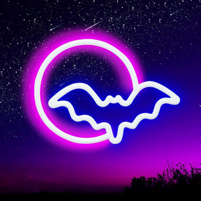 Moon & Bat Led Neon Light SignUsb/battery Powered For Wall DecorHalloweenBedroomBarParty & Christmas Gift from B&Q