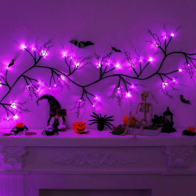 9Ft Halloween Willow Vine Lights: 72 Led Purple Bat Garland With Timer & 8 Modes For Indoor Mantle & Fireplace Decor from B&Q