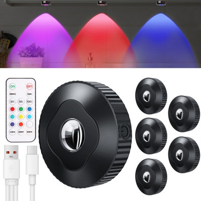 6 Pack Rechargeable Puck Lights With/remote1200MahDimmable LedUsbWireless Tap Lights For Cabinet/closet from B&Q