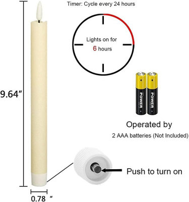  - 6-Pack Ivory Flameless Taper CandlesBattery Led Flickering TimerReal Wax For FireplaceHalloween & Christmas Decor
