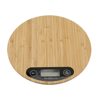  - 5Kg/1G Round Bamboo Digital Kitchen ScaleLcd Display For Cooking & Baking