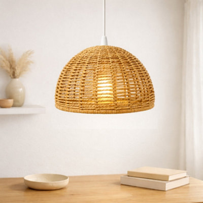 Handwoven Round Natural Wicker Pendant Lampshade 28Cm from B&Q