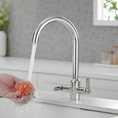 Heable Dual Lever Kitchen Sink Mixer Tap With Chrome Finish And Uk Standard Brass Fittings from B&Q