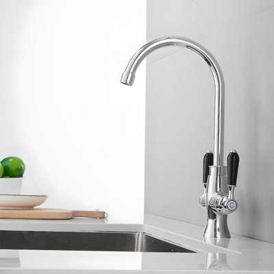 Heable Dual Lever Kitchen Sink Mixer Tap With Black And Chrome Finish Ceramic Valves And Uk Standard Fittings from B&Q