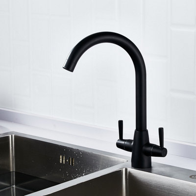 Heable Dual Lever Kitchen Sink Mixer Tap With Matte Black Finish Ceramic Valves And 360 Degree Swivel Spout from B&Q