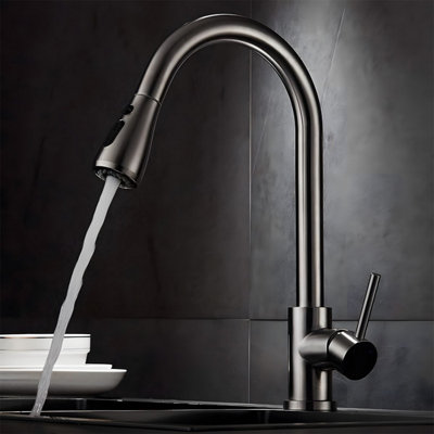 Heable Single Handle High Arc Pull Down Kitchen Sink Mixer Tap With Brushed Nickel Finish And Uk Standard Fittings from B&Q